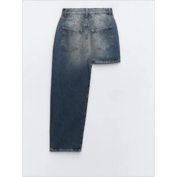 NWOT Zara medium blue wash high rise asymmetric denim skirt, S - Picture 5 of 7